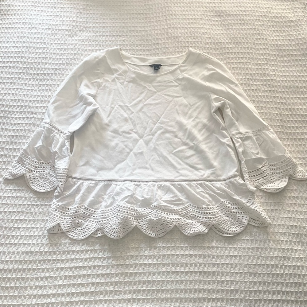 Ann Taylor White eyelet lace trim Top Medium